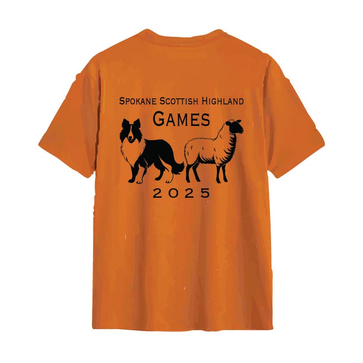 Spokane Scottish Highland Games shirt design on orange shirt