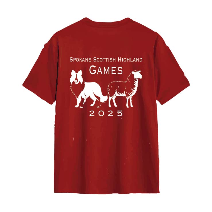 Spokane Scottish Highland Games shirt design on red shirt